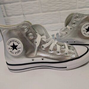 CONVERSE Chuck Taylor ALL STAR HI Metallic Silver A14875C Prom Womens 7 /Men 5